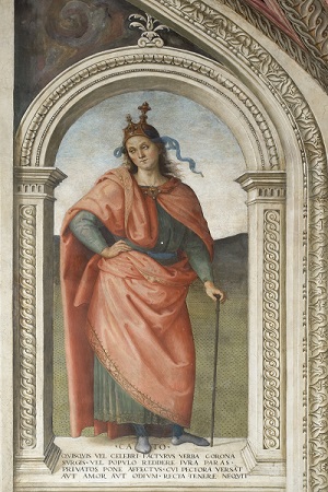Fig. 5 – Pietro Perugino and workshop, Catone, Sala dell’Udienza, Collegio del Cambio (Perugia), fresco, 1498-1500. Photo courtesy of the Nobile Collegio del Cambio