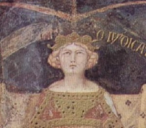 Fig. 4 – Ambrogio Lorenzetti, Allegoria del Buon Governo, Sala della Pace, Palazzo Pubblico (Siena), affresco, 1338-1339, particolare del volto della Giustizia, https://commons.wikimedia.org/wiki/File:Ambrogio_Lorenzetti_002.jpg